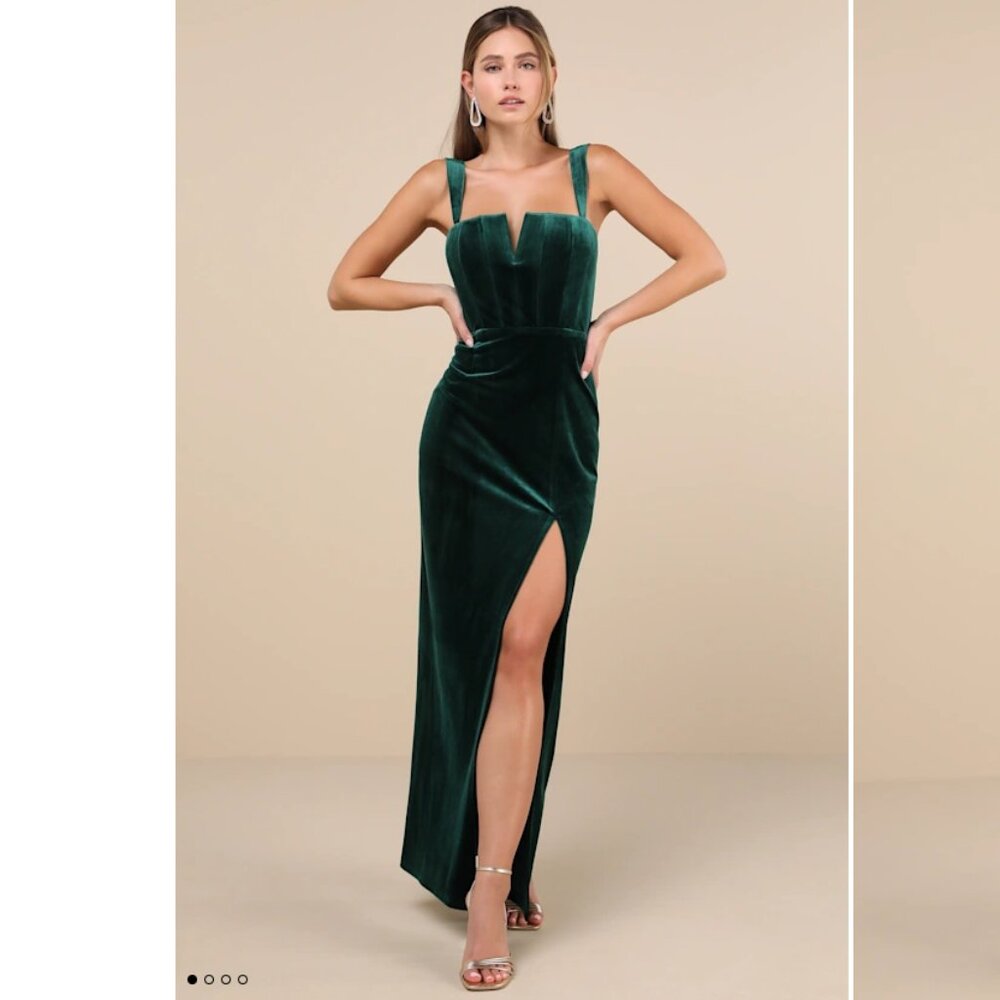 Lulus Pristine Luxury Emerald Green Velvet Bustier Maxi Dress - Size S